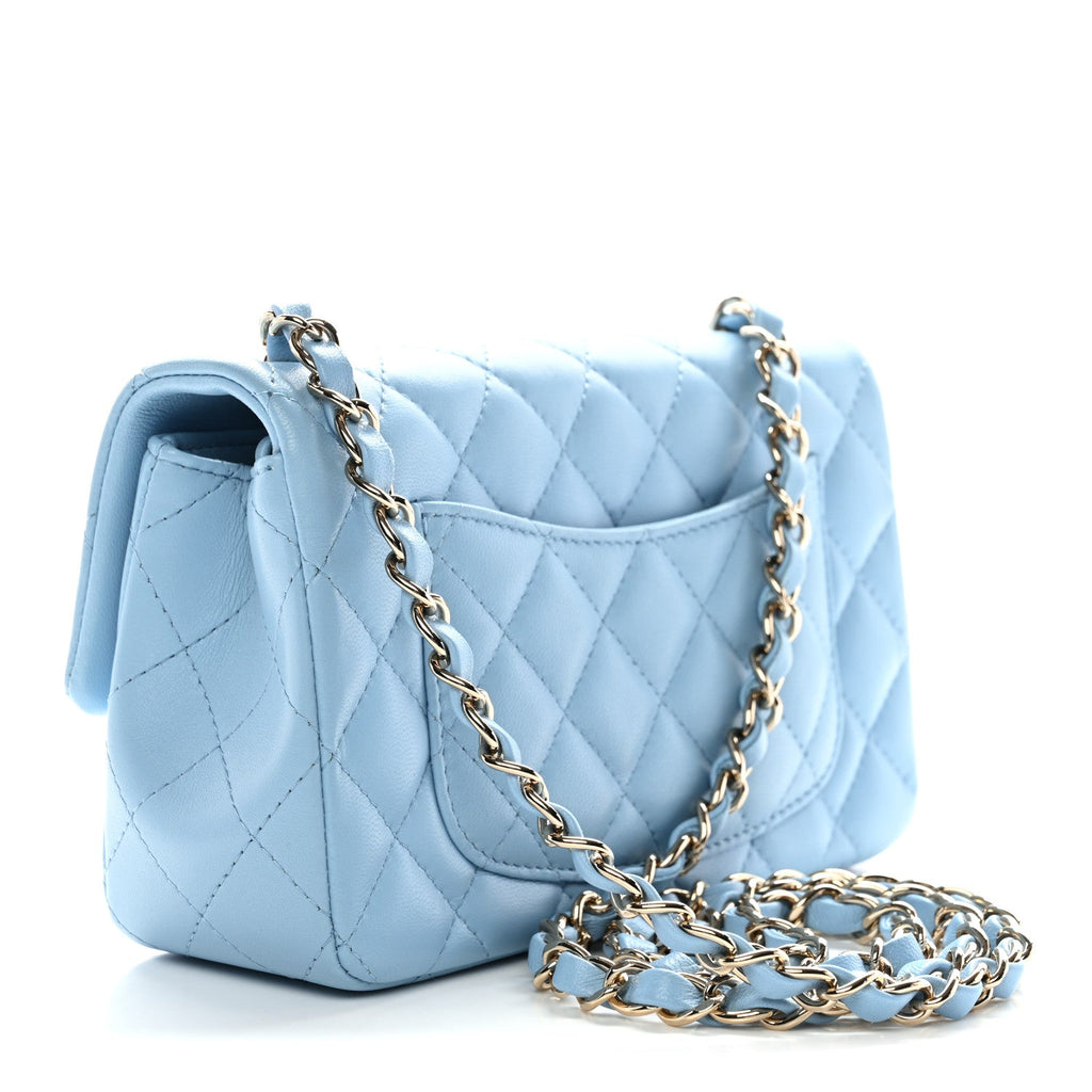 Chanel Lambskin Quilted Mini Rectangular Flap Light Blue