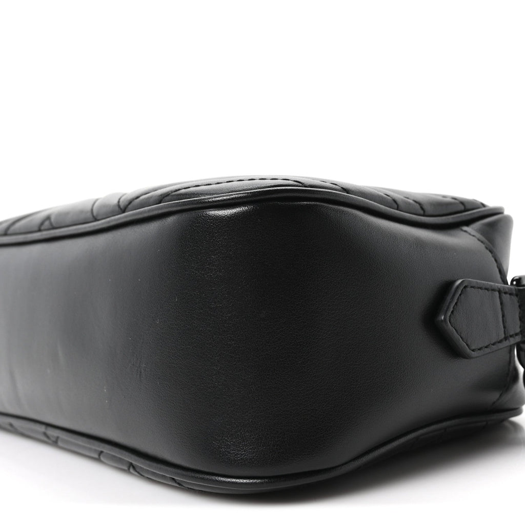 Gucci Calfskin Matelasse Monochrome Small GG Marmont Chain Shoulder Bag Black