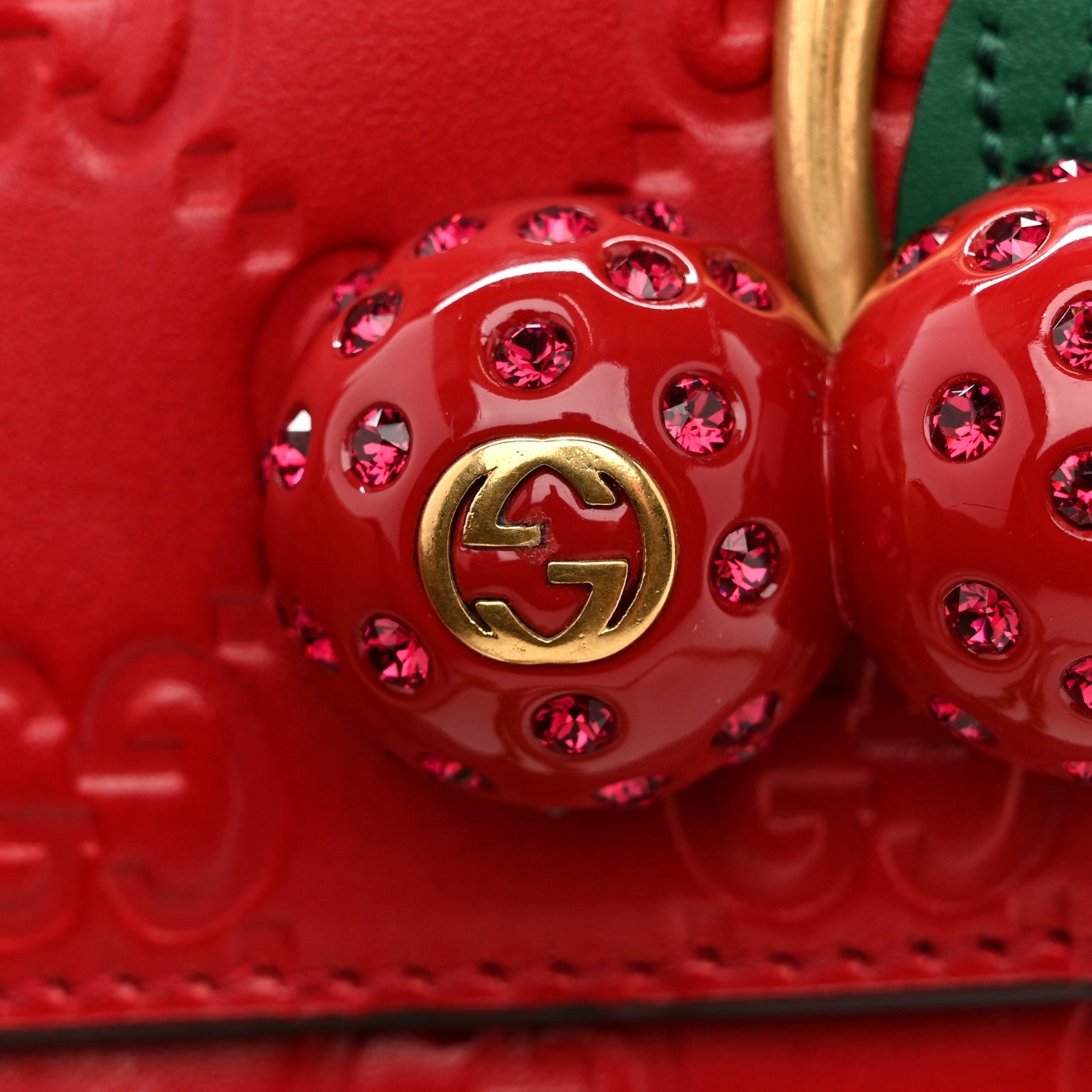 Gucci Guccissima Mini Cherry Chain Bag Hibiscus Red