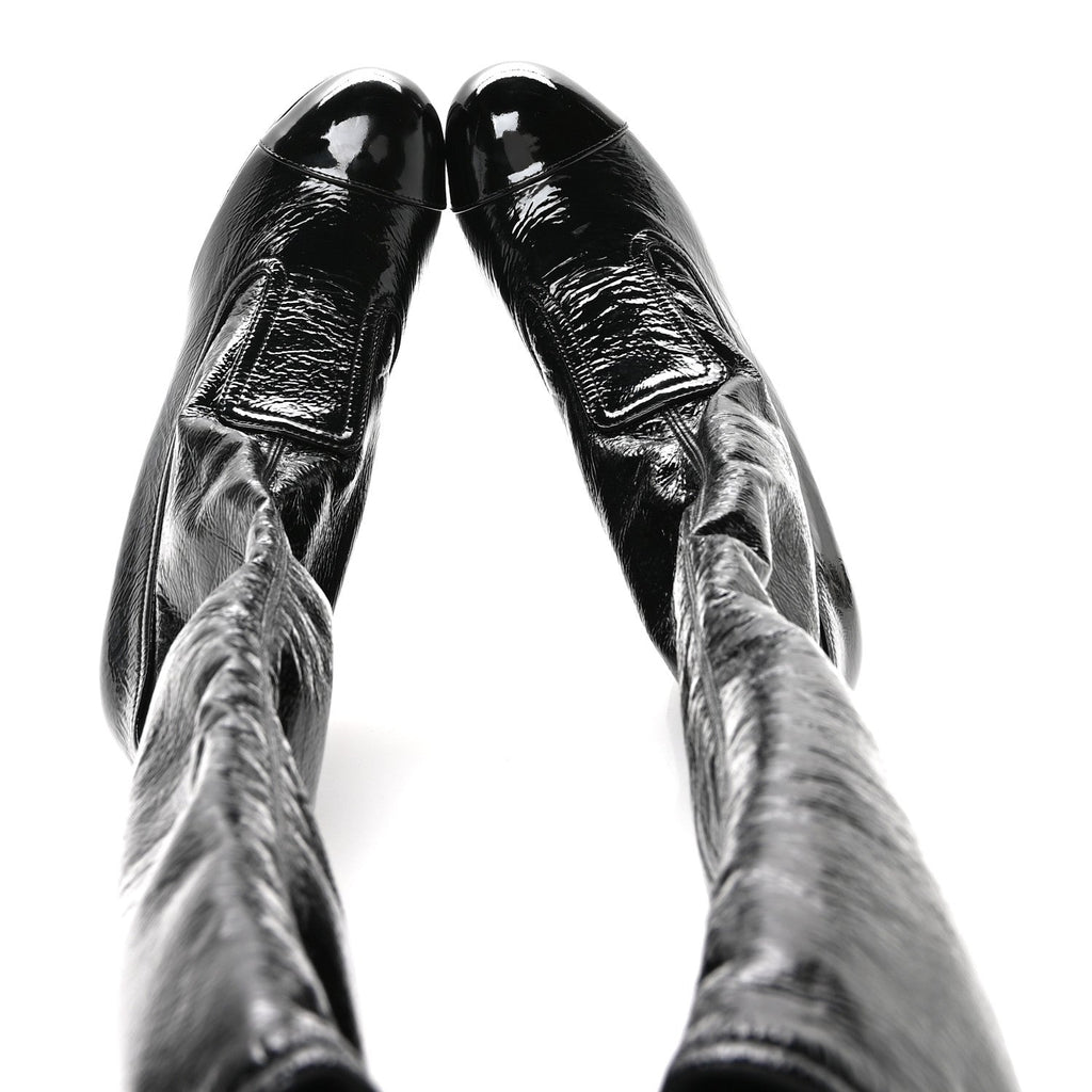 Crumpled Patent High Boots 38.5 Black