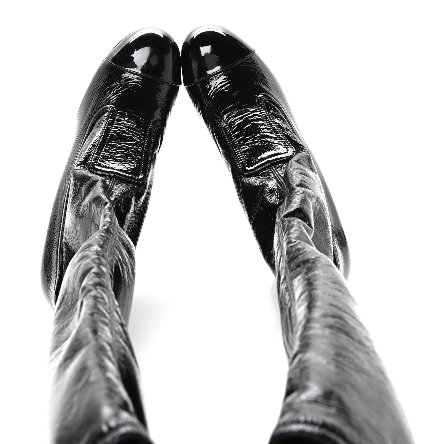 Crumpled Patent High Boots 38.5 Black