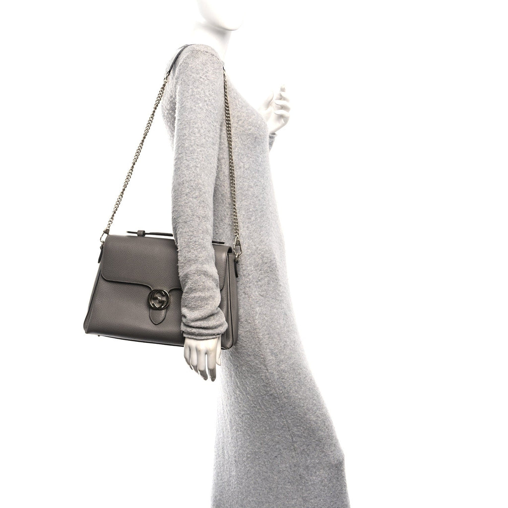 Gucci Dollar Calfskin Medium Interlocking G Top Handle Shoulder Bag Loess