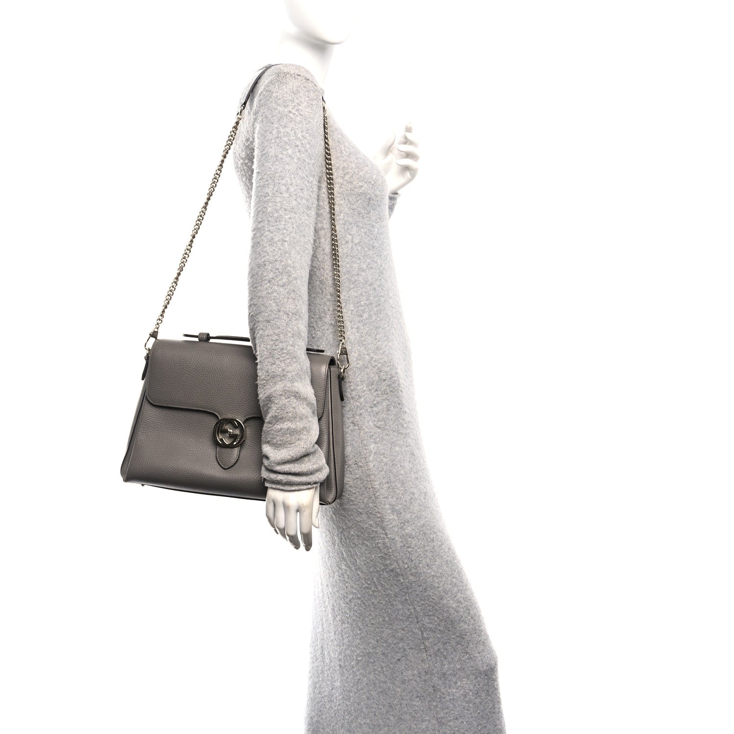 Gucci Dollar Calfskin Medium Interlocking G Top Handle Shoulder Bag Loess