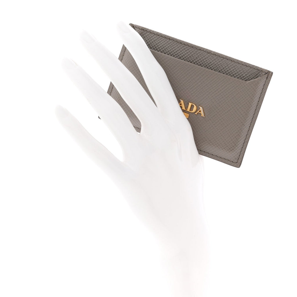Prada Saffiano Metal Card Case Argilla