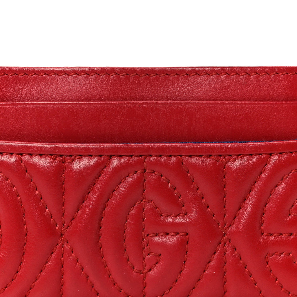 Gucci Calfskin G Rhombus Quilted Card Holder Hibiscus Red