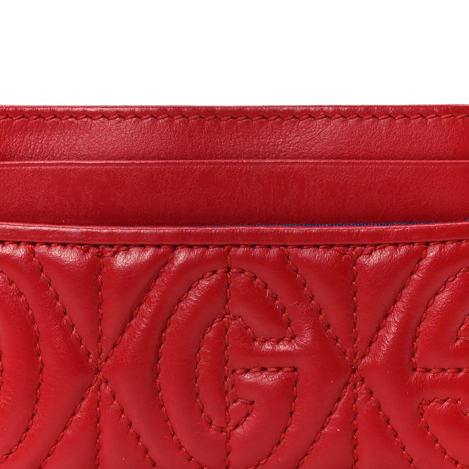 Gucci Calfskin G Rhombus Quilted Card Holder Hibiscus Red