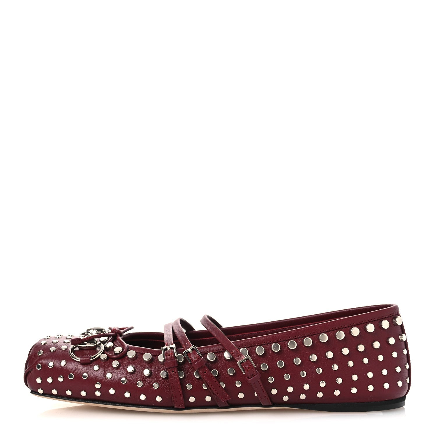 Gucci Nappa Carmaque Studded Horsebit Ballet Flats 39 Rosso Ancora