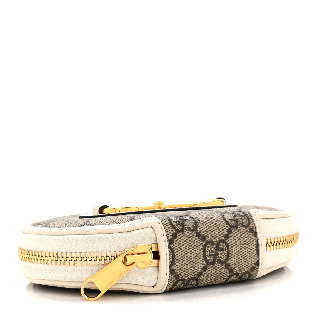 Gucci GG Supreme Monogram Azalea Calfskin Horsebit 1955 Coin Case Beige Mystic White