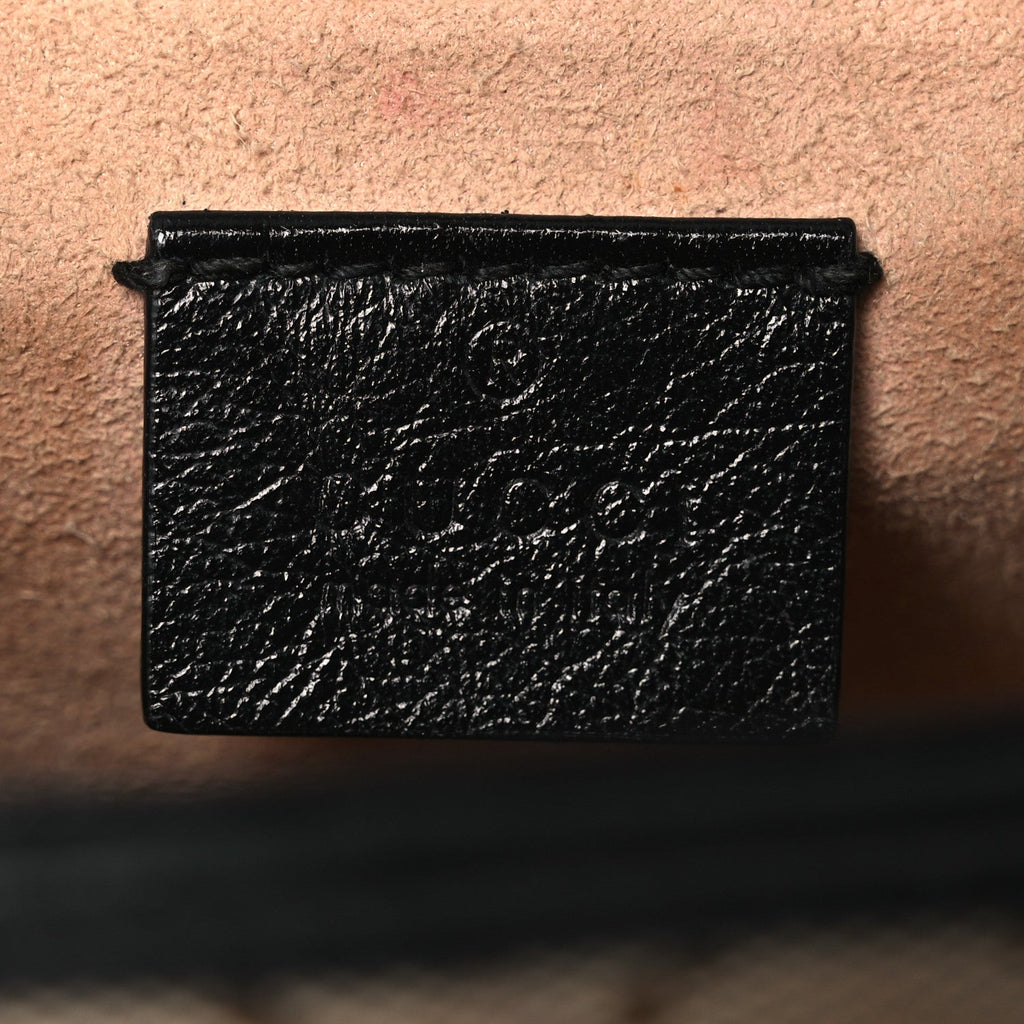 Gucci Monogram Azalea Calfskin Matelasse Diagonal Mini GG Marmont Top Handle Shoulder Bag Beige Ebony Black