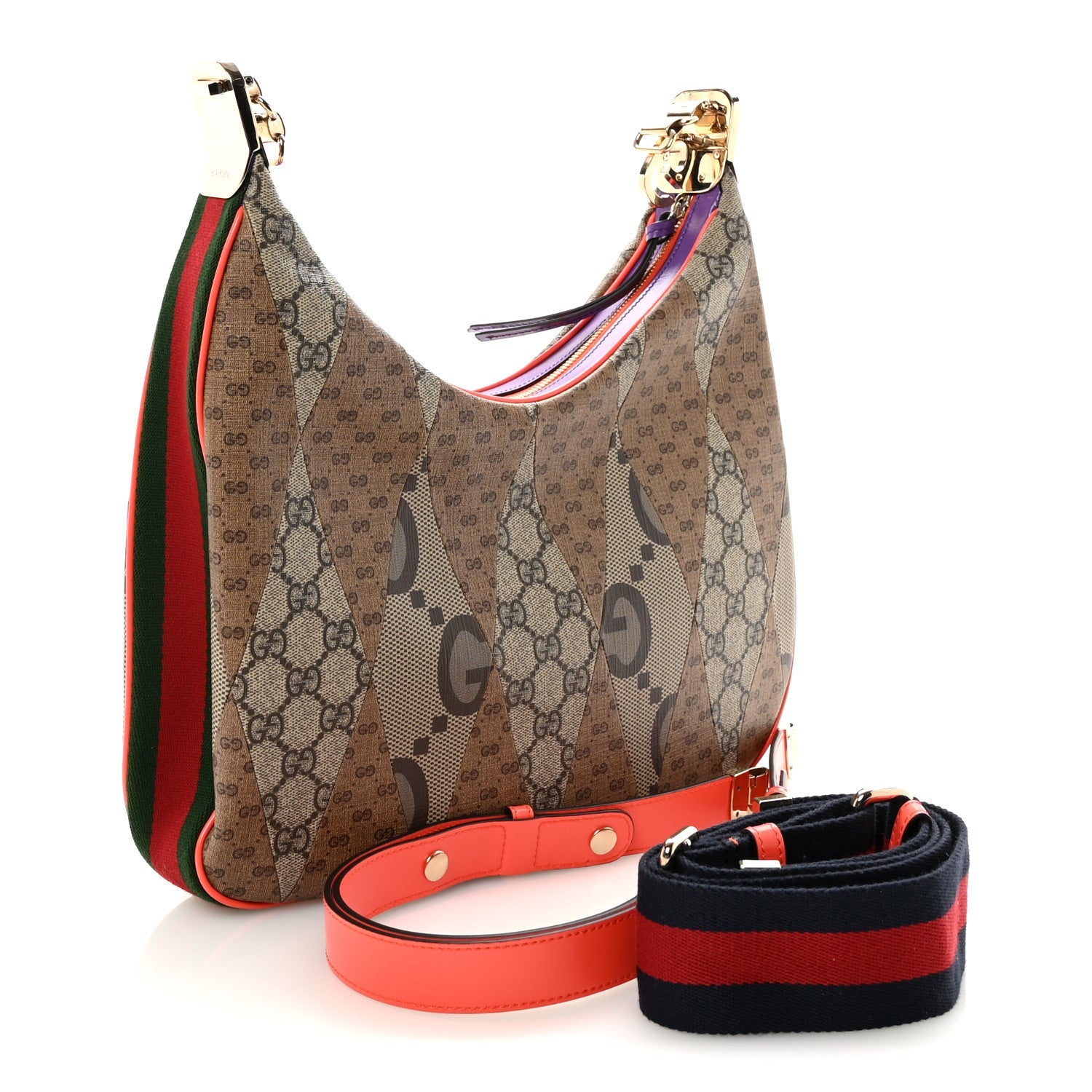Gucci GG Supreme Monogram Mix Monogram Web Patchwork Large Attache Shoulder Bag Beige Multicolor