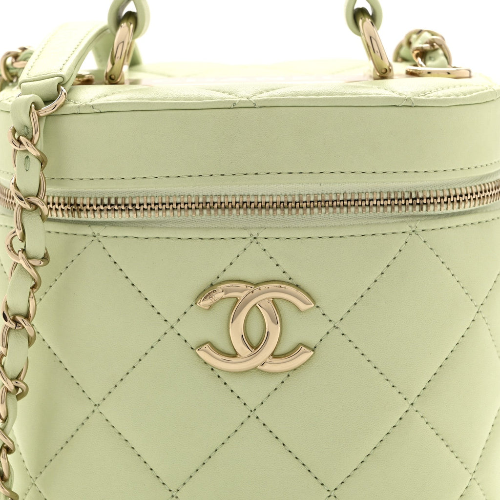 Chanel Lambskin Quilted Trendy Vanity Case Sea Green