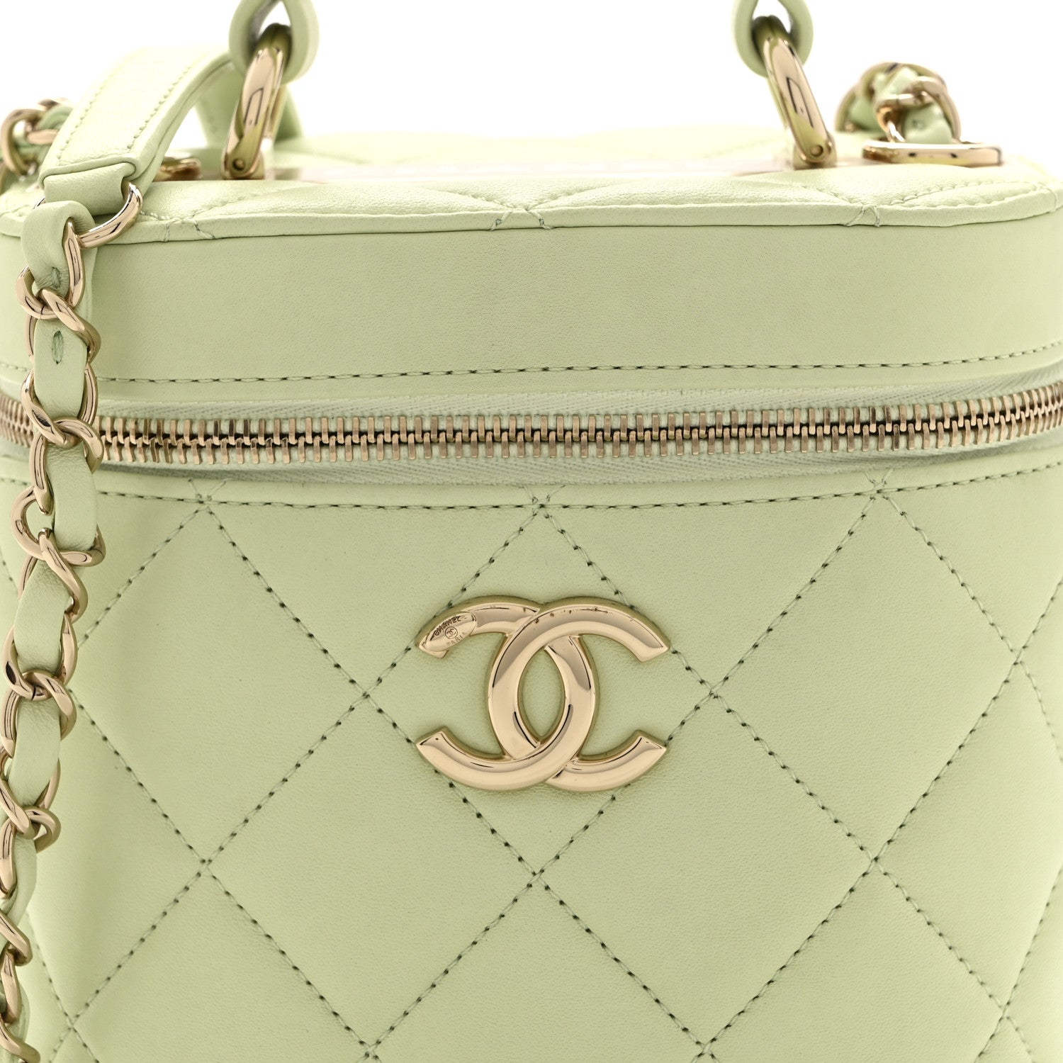 Chanel Lambskin Quilted Trendy Vanity Case Sea Green