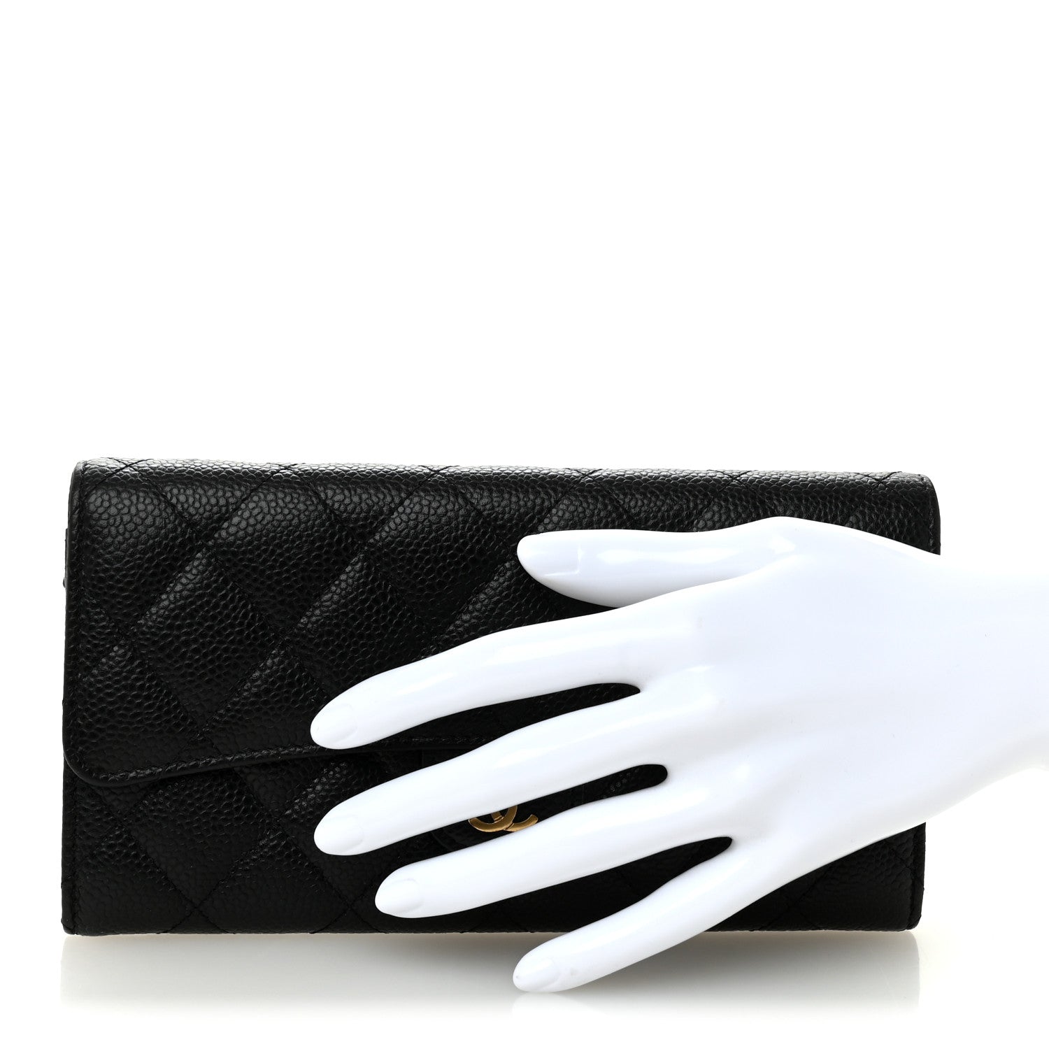 Caviar Quilted Large Gusset Flap Wallet Black