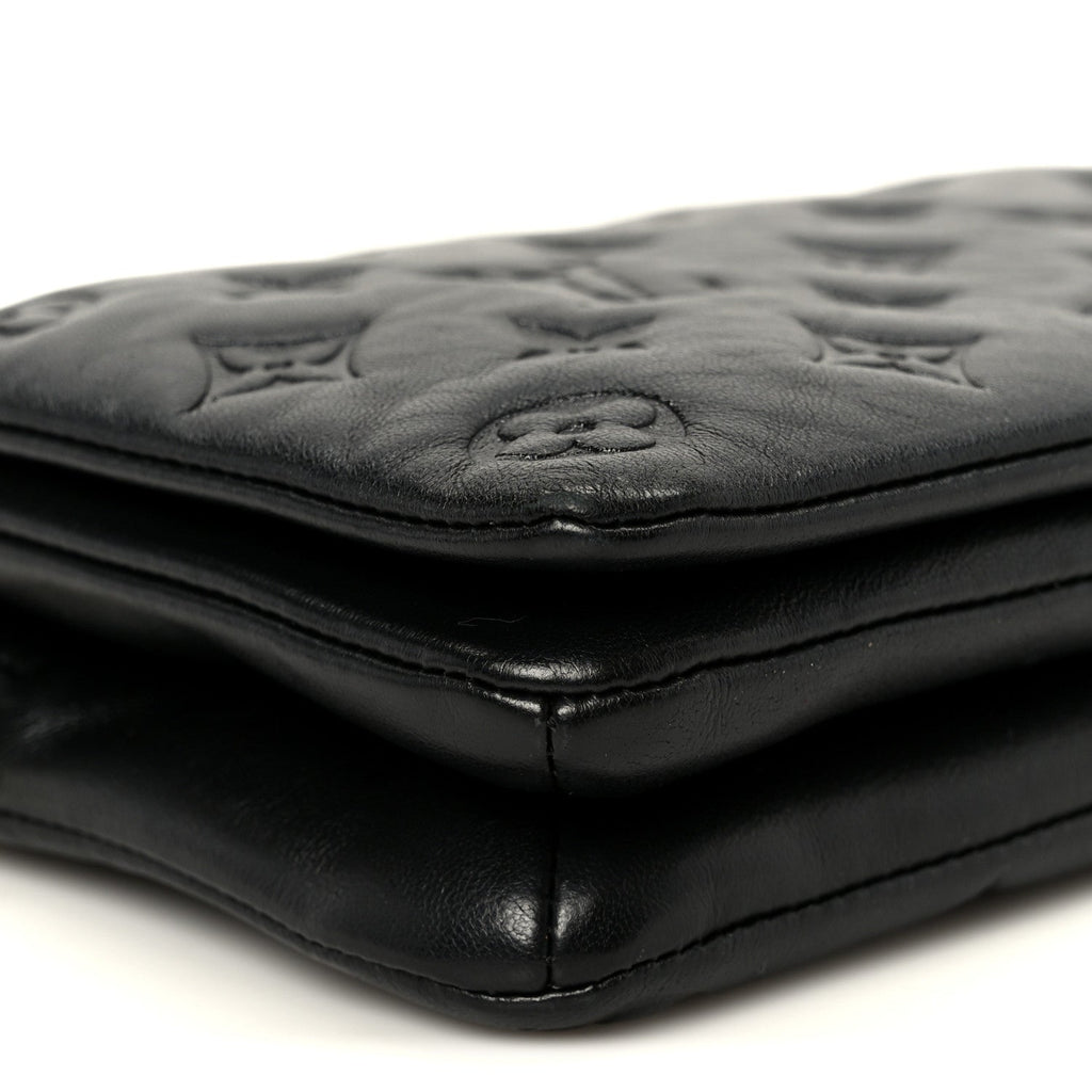 Louis Vuitton Lambskin Embossed Monogram Pochette Coussin Black