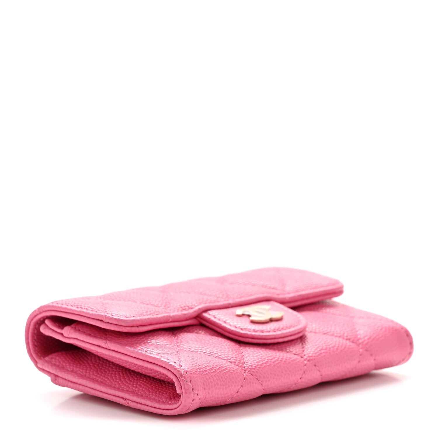 Caviar Quilted Flap Card Holder Wallet Pink