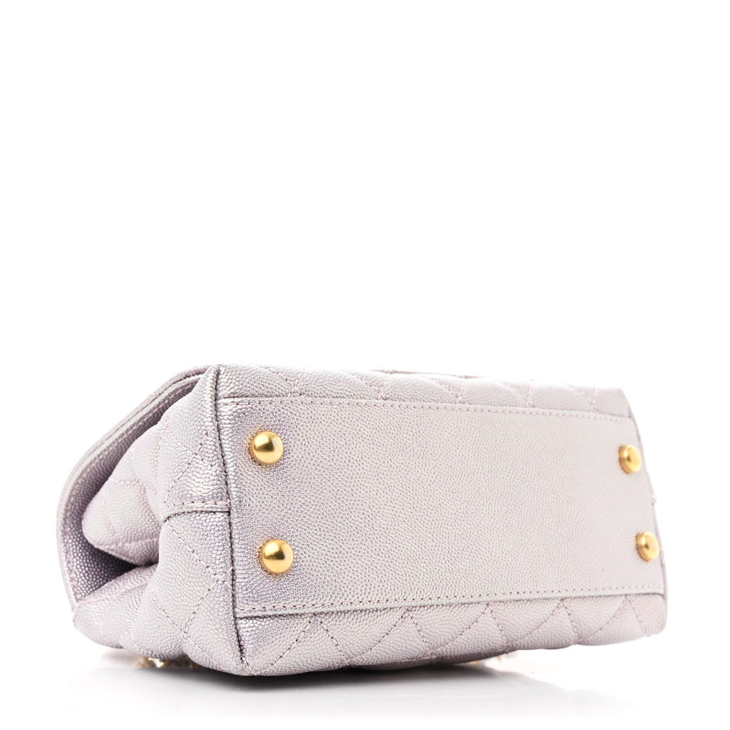 Chanel Metallic Caviar Quilted Extra Mini Coco Handle Flap Light Pink