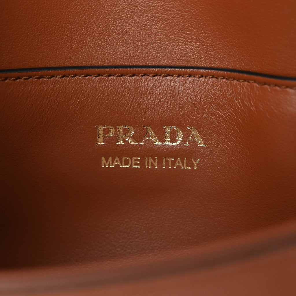 Prada Soft Calfskin Traingle Arque Flap Shoulder Bag Cognac