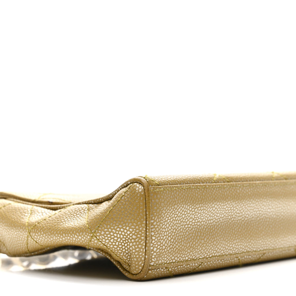 Chanel Metallic Caviar Quilted Medium Single Flap Beige