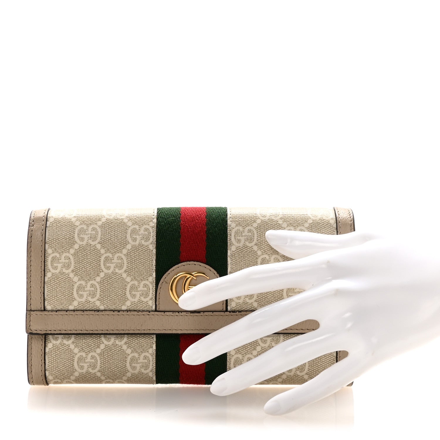 Gucci GG Supreme Monogram Web Ophidia Continental Wallet Beige Mystic White Oatmeal