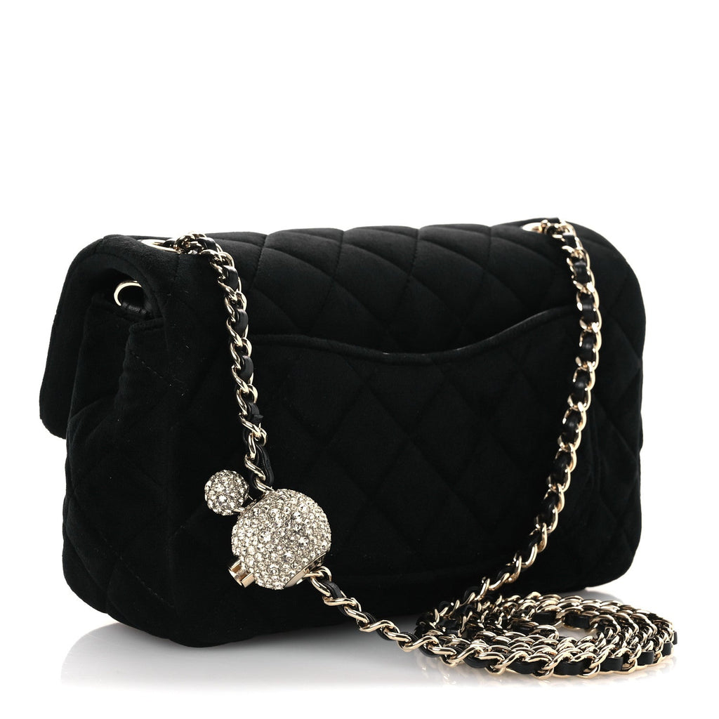 Chanel Velvet Quilted Mini Rectangular Pearl Crush Flap Black