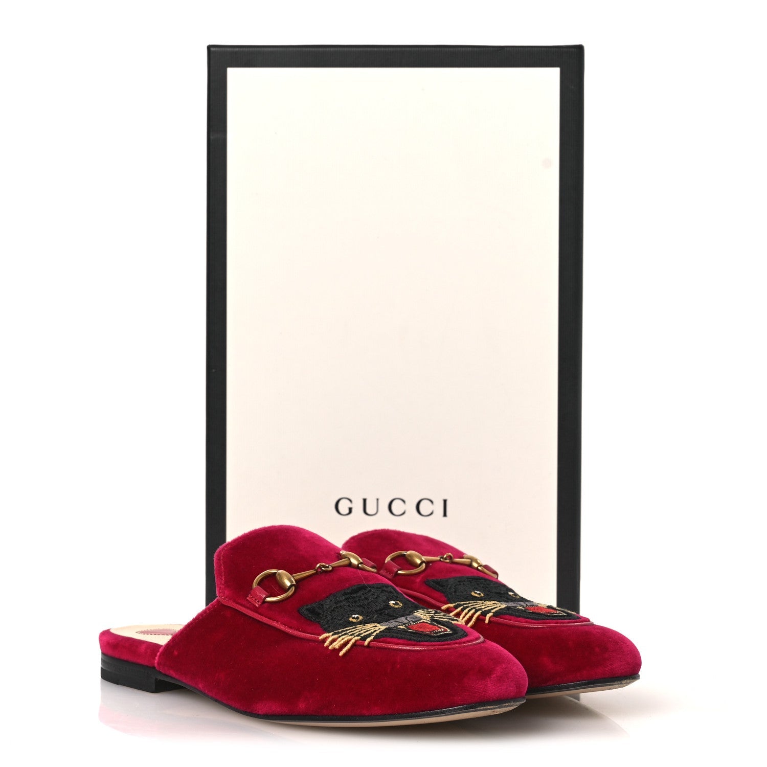 Gucci Velvet Panther Embroidered Womens Princetown Slippers 38 Raspberry Sherbet