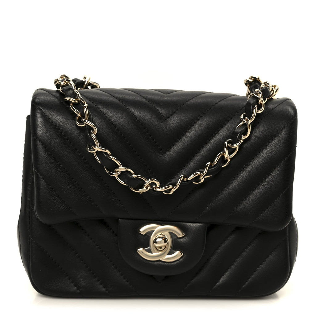 Chanel Lambskin Chevron Quilted Mini Square Flap Black