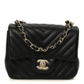 Chanel Lambskin Chevron Quilted Mini Square Flap Black