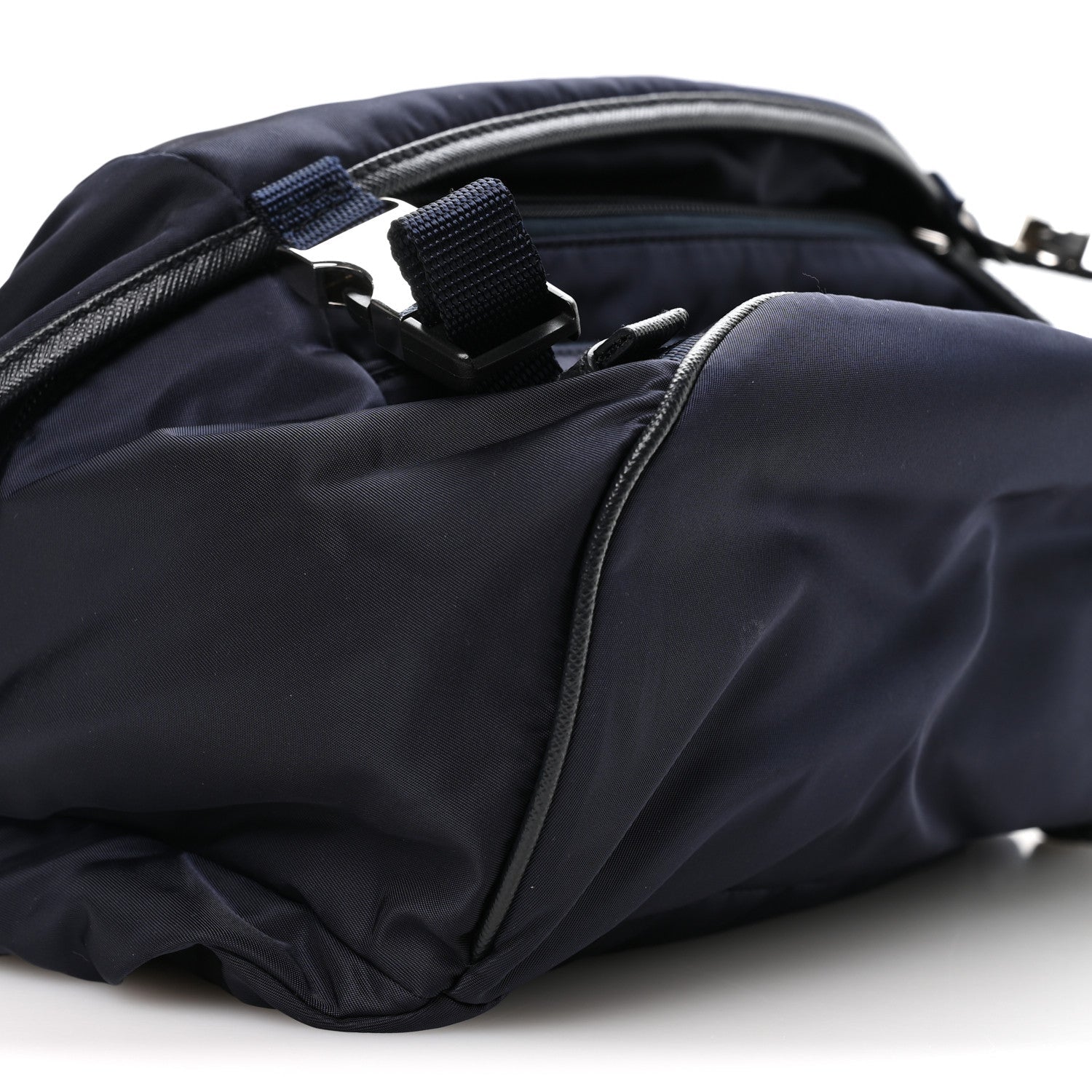 Prada Re-Nylon Saffiano Double Snap Buckle Zip Flap Shoulder Bag Bleu