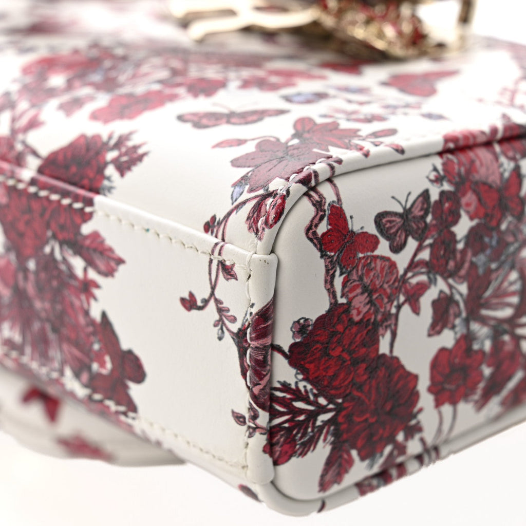 Christian Dior Calfskin Le Coeur Des Papillons Small Lady D-Joy White