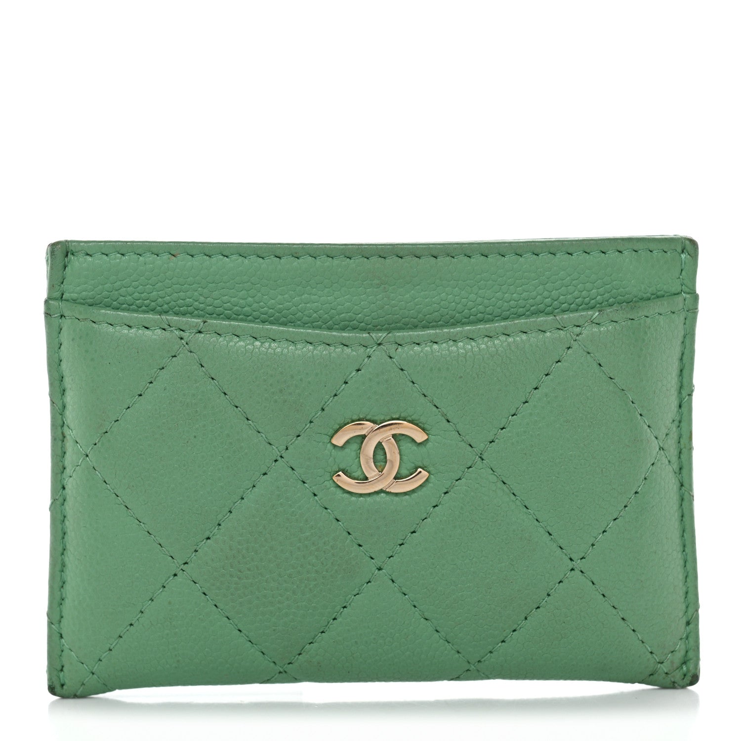 Caviar Quilted Card Holder Green