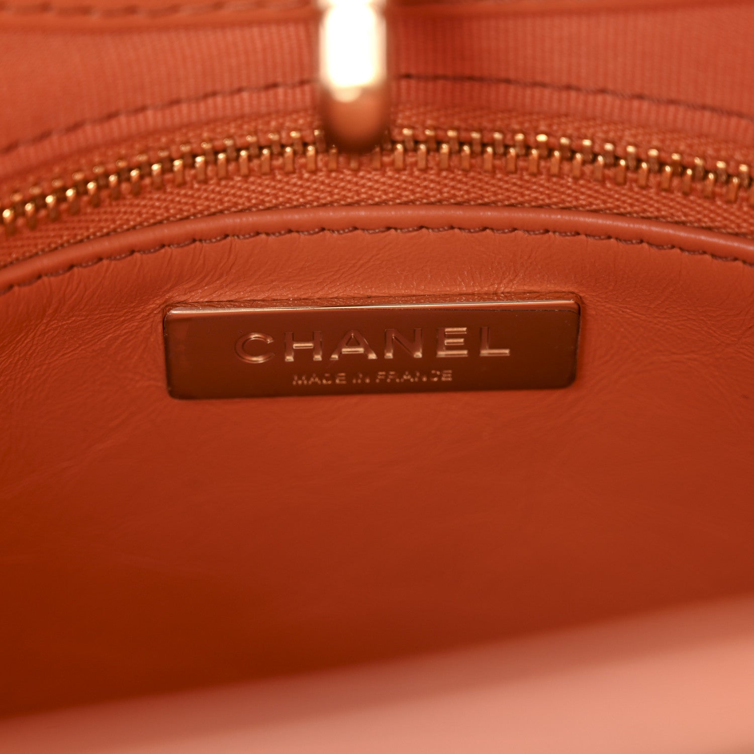 Chanel Shiny Crumpled Calfskin Quilted Mini 31 Shopping Bag Orange