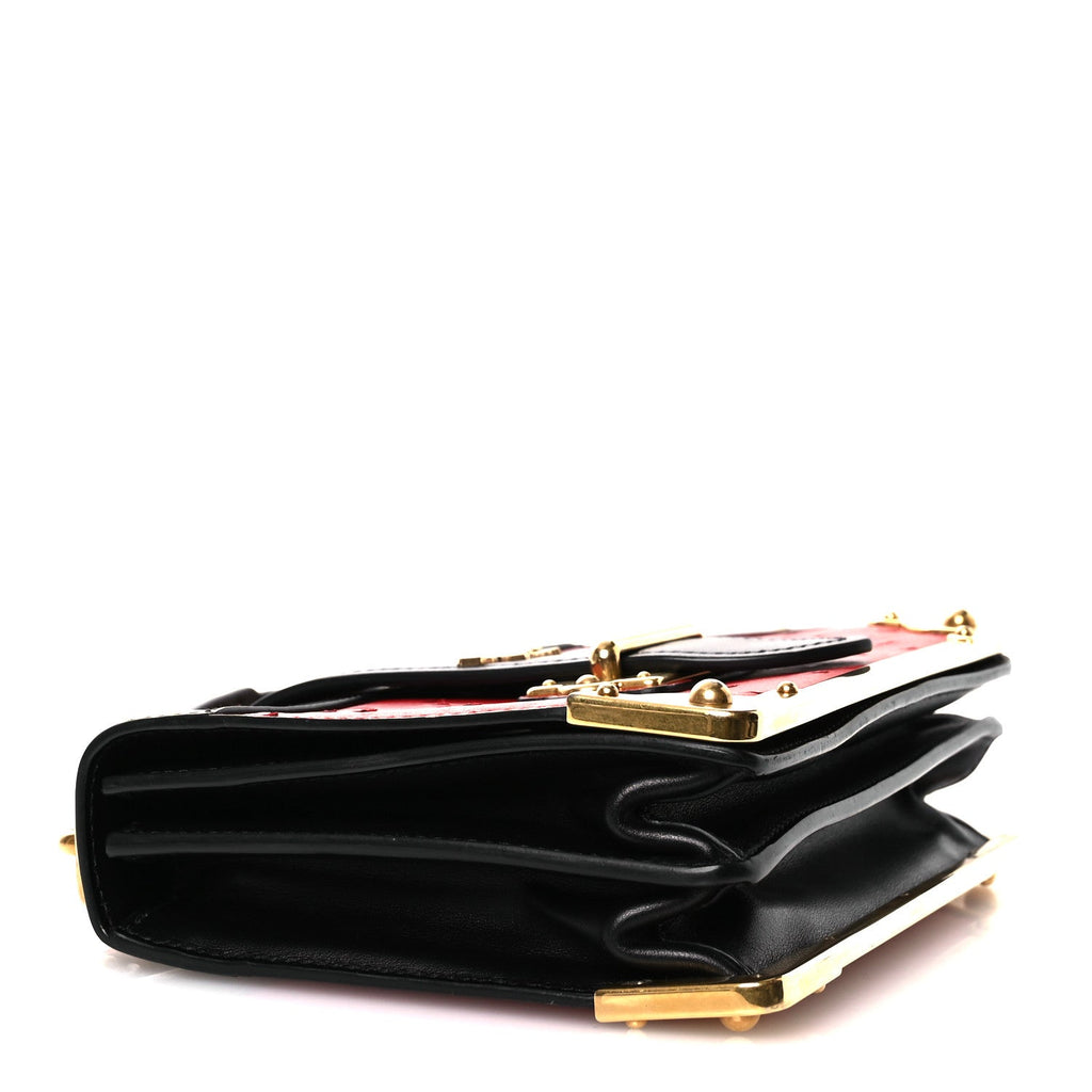 Prada City Calfskin Ostrich Cahier Bag Fuoco Black
