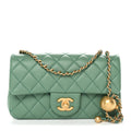 Chanel Lambskin Quilted Mini Rectangular Pearl Crush Flap Dark Green