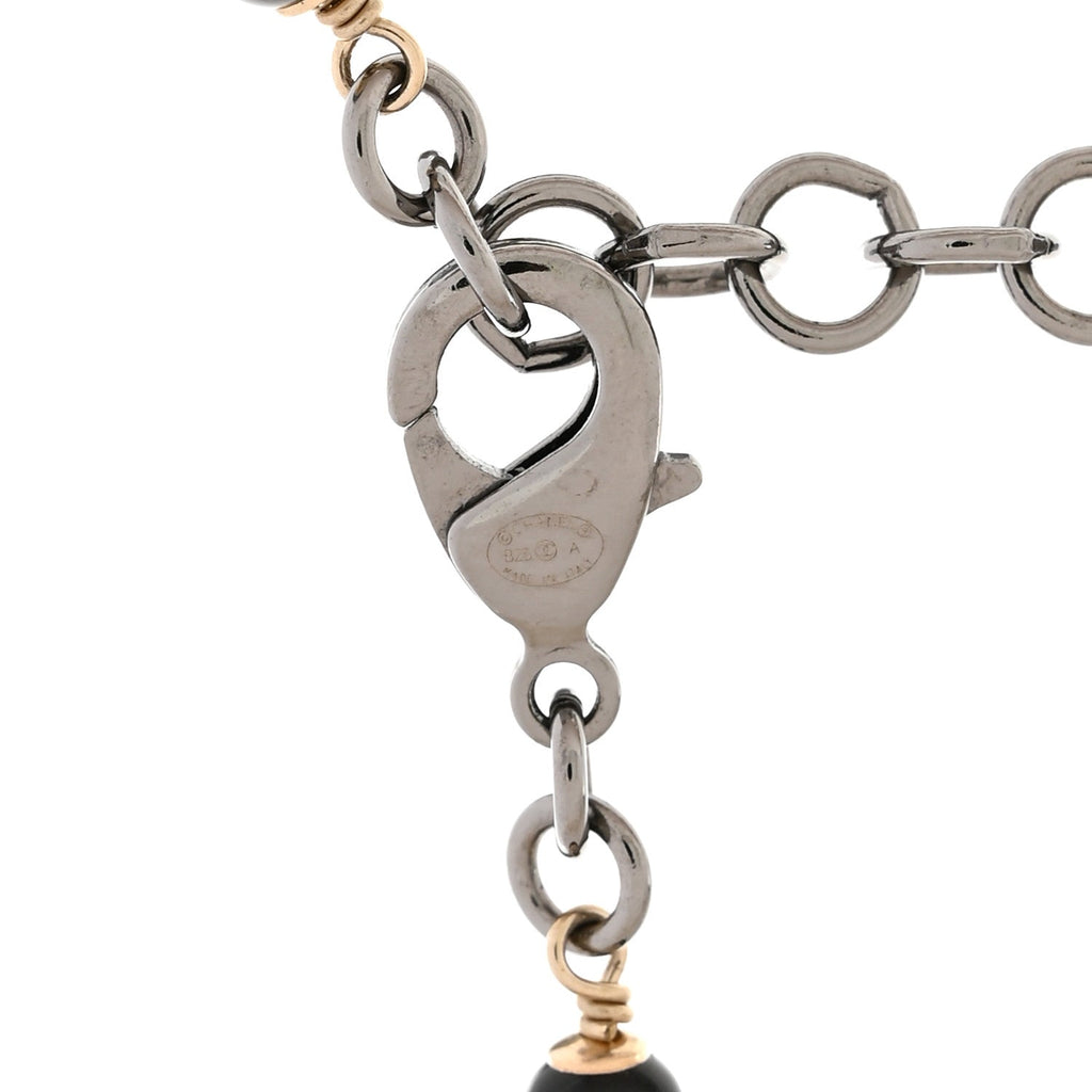 Pearl Bead Crystal CC Long Necklace Black Gold