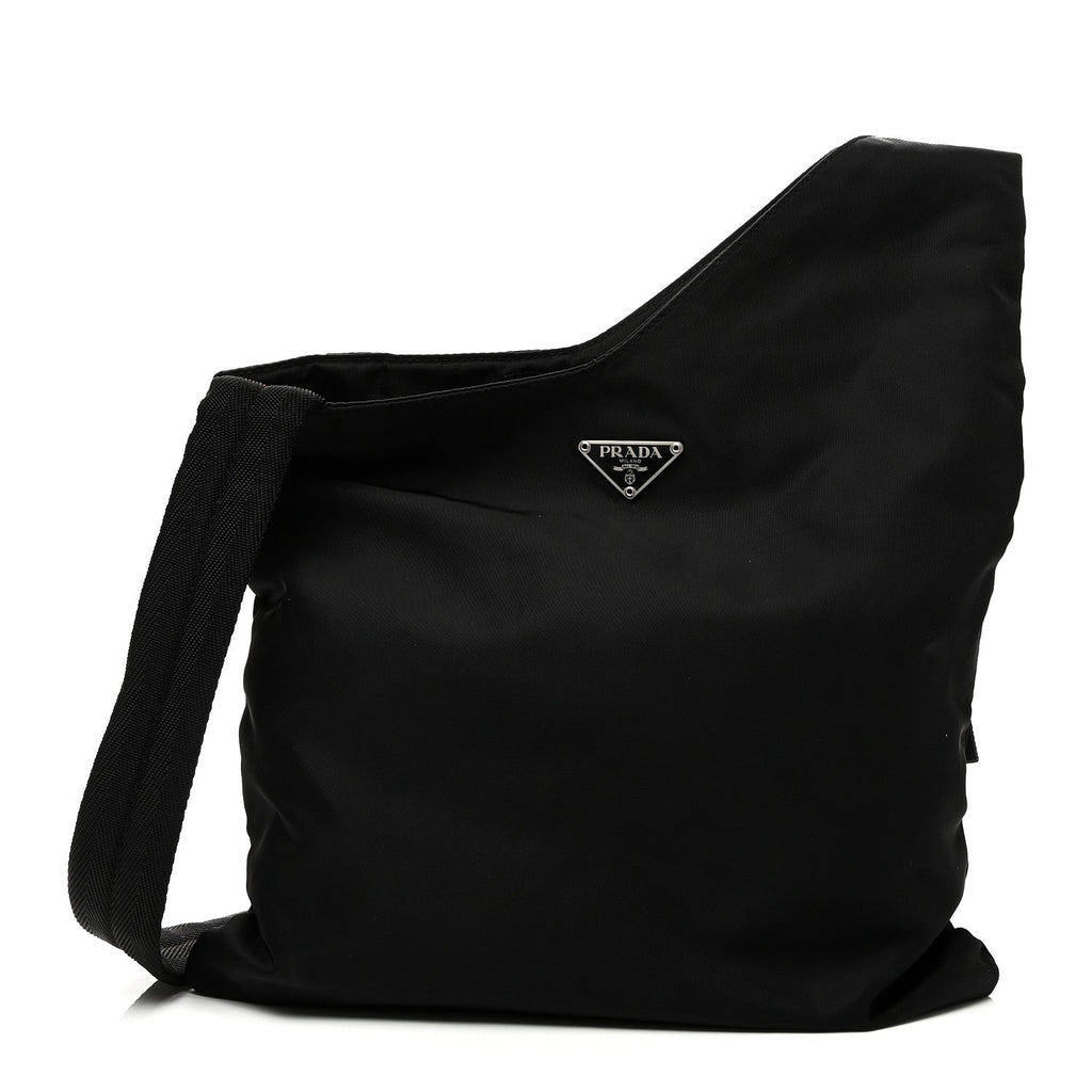Prada Tessuto Nylon Saffiano Flat Messenger Bag Black