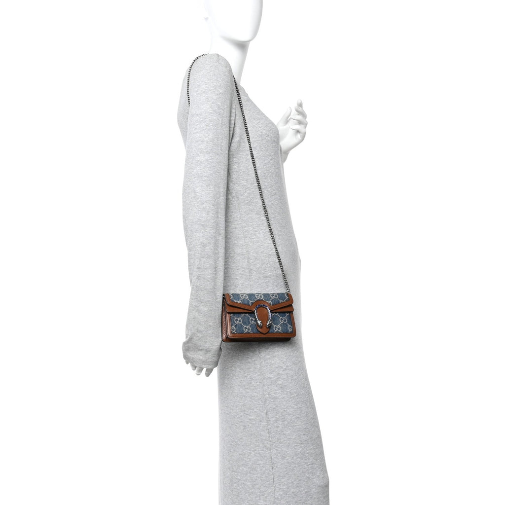Gucci New Denim GG Monogram Dollar Calfskin Enamel Super Mini Dionysus Shoulder Bag Blue Tea Cuir Epilog Electric Blue