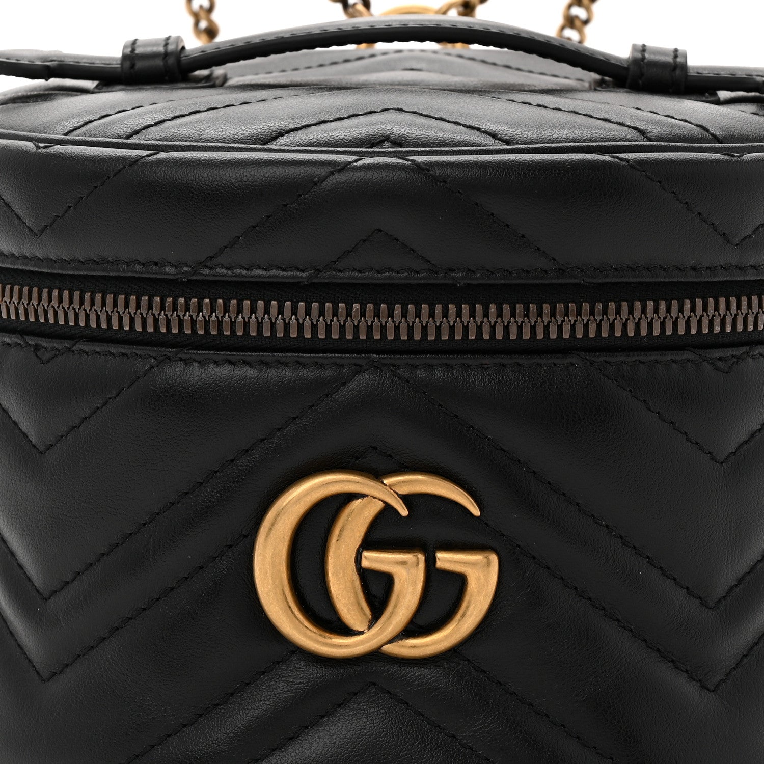 Gucci Calfskin Matelasse Chevron Mini GG Marmont Top Handle Bag Black
