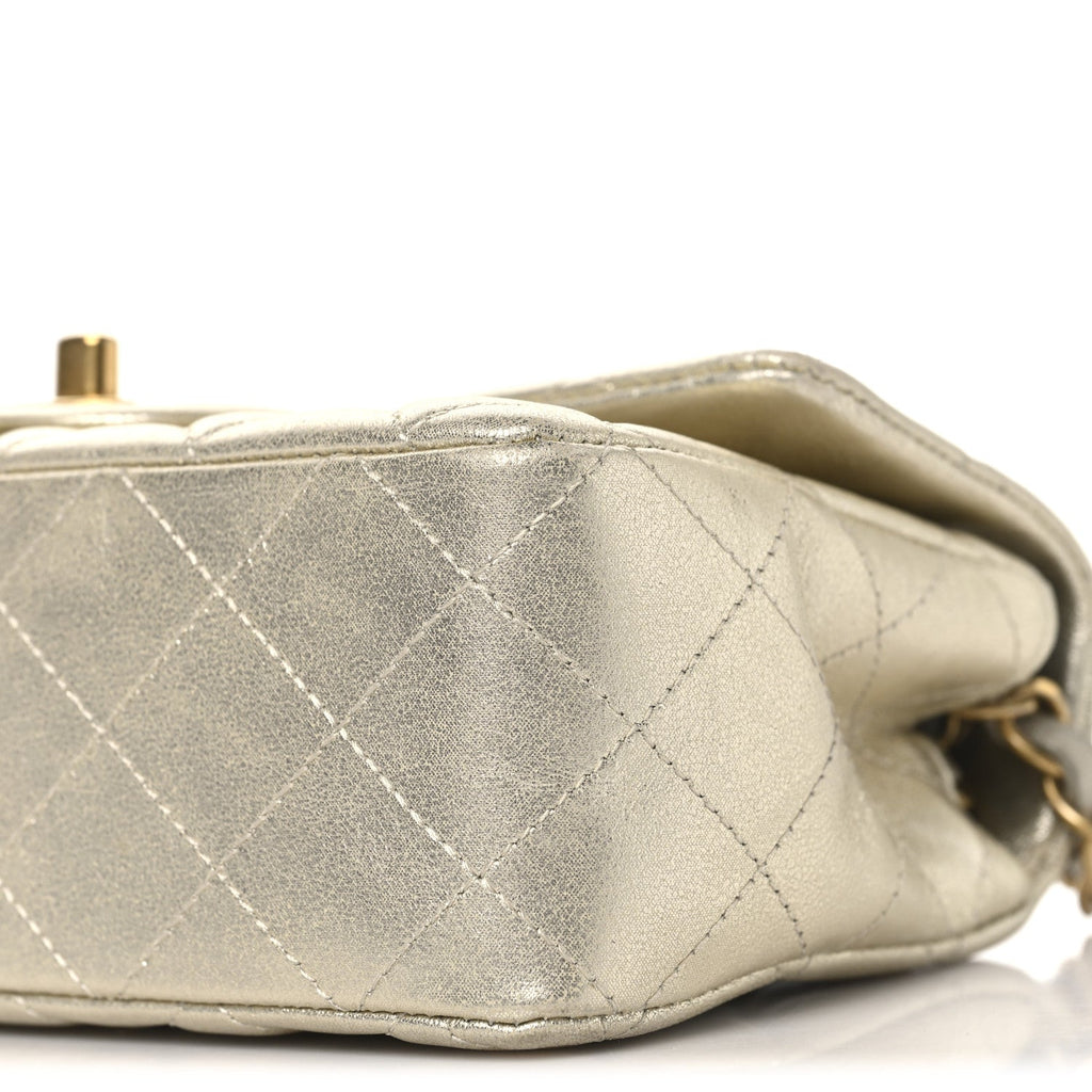 Chanel Metallic Lambskin Quilted Mini Rectangular Flap Gold