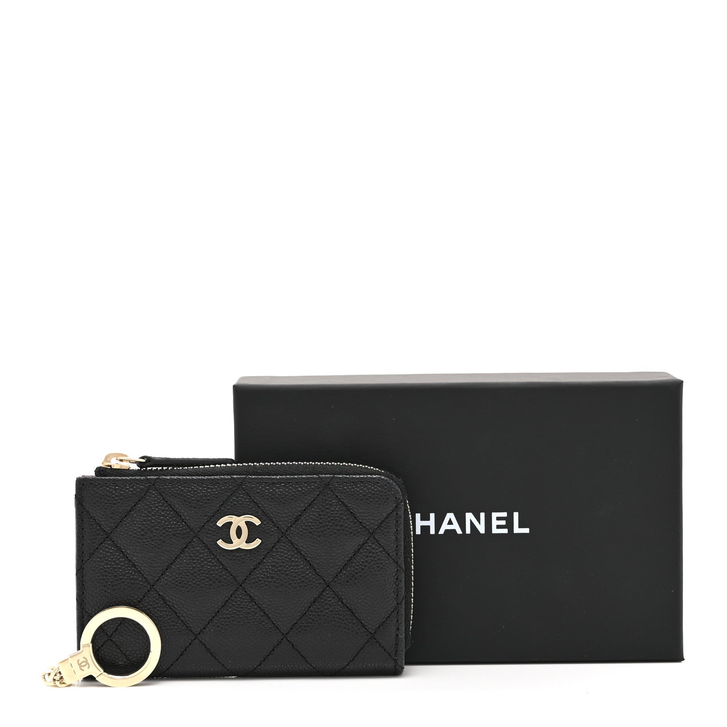 Caviar Quilted Zipped Key Holder Case Black