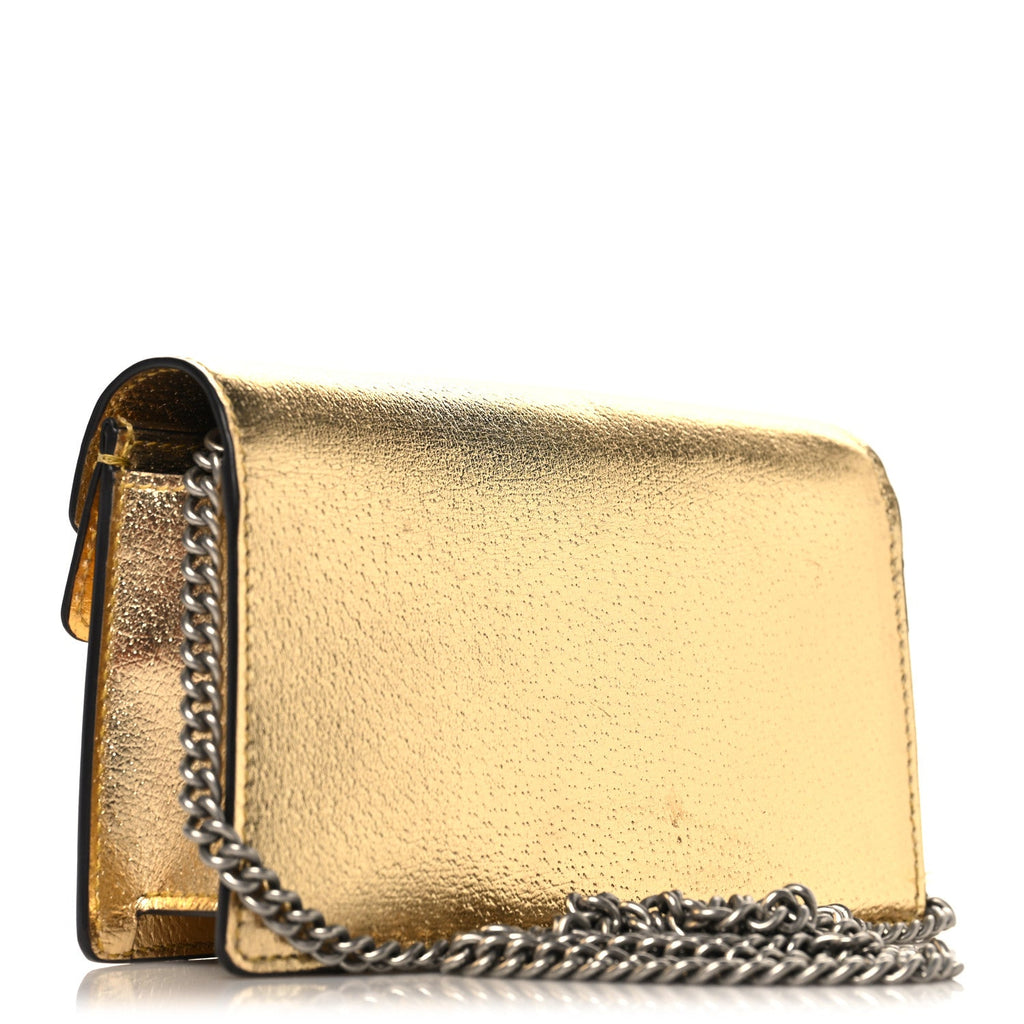 Gucci Metallic Calfskin Super Mini Dionysus Shoulder Bag Gold