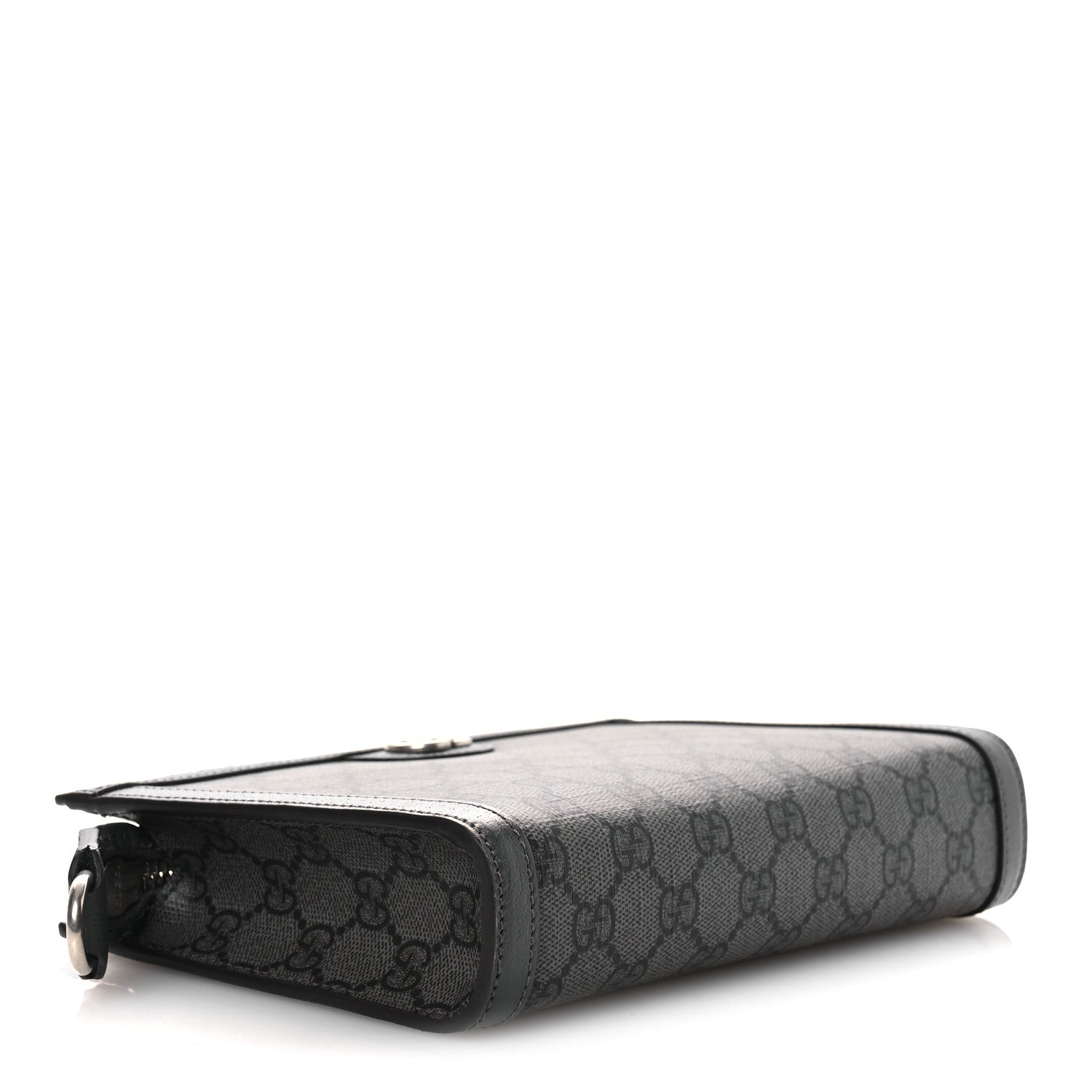 Gucci GG Supreme Monogram Textured Dollar Calfskin Web Small Ophidia Shoulder Bag Grey Black Graphite Grey
