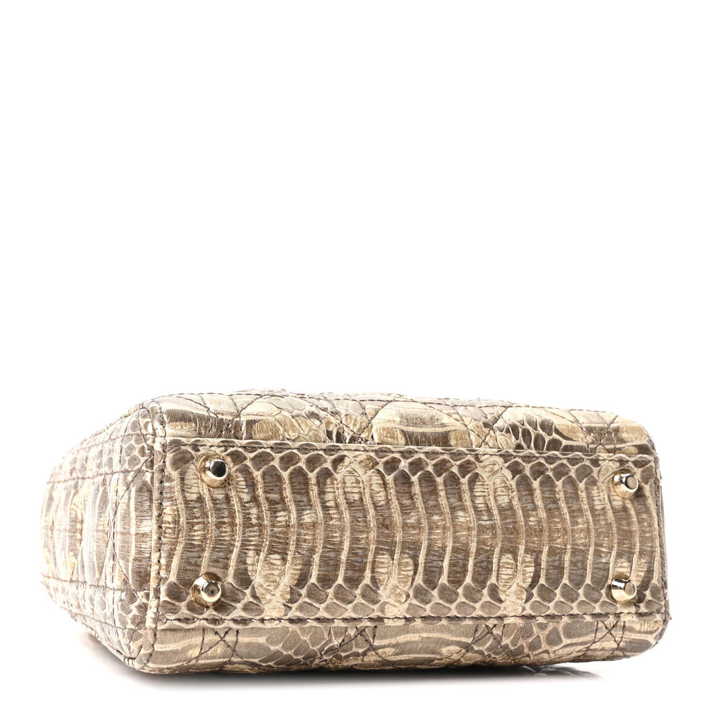 Christian Dior Metallic Snakeskin Cannage Mini Lady Dior Beige