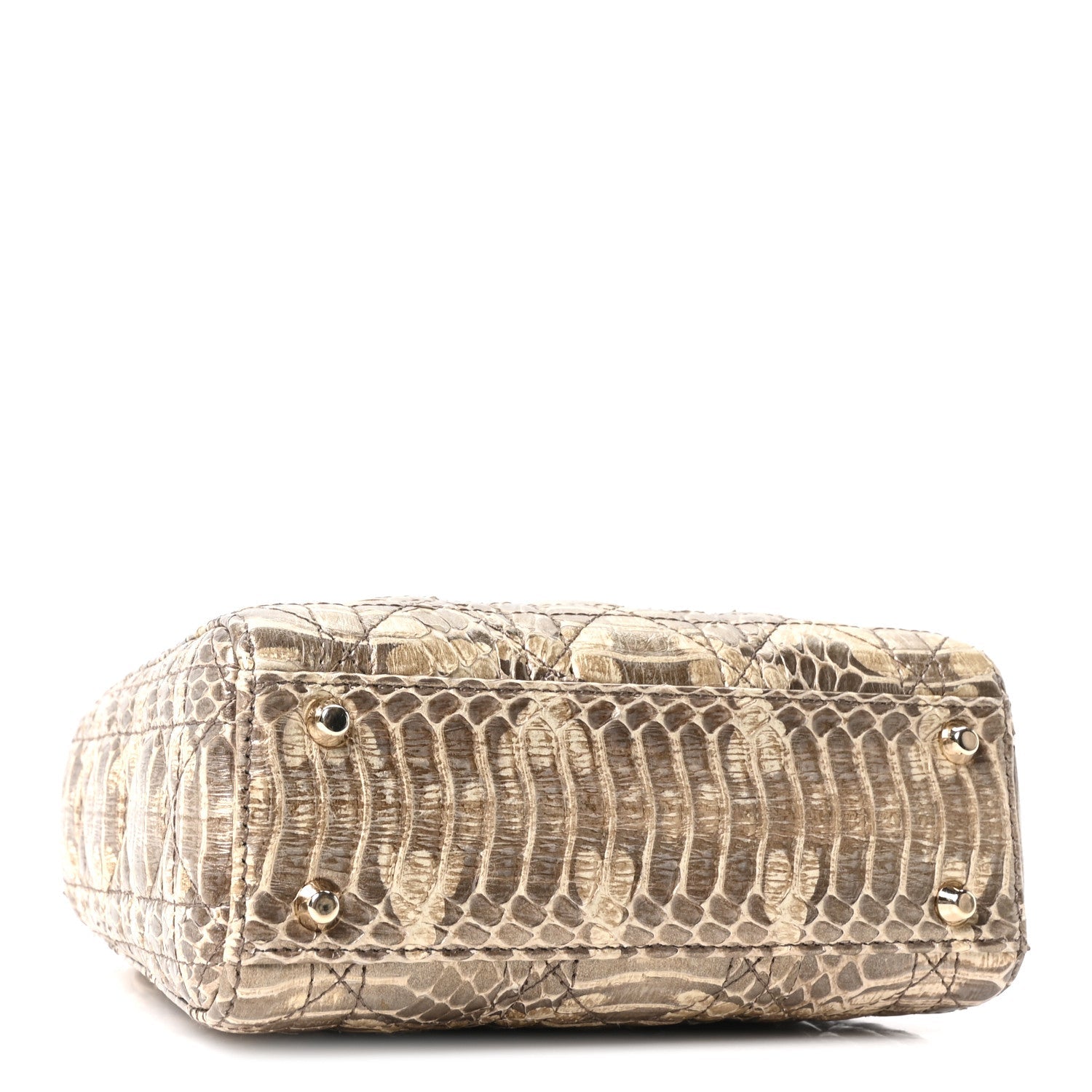 Christian Dior Metallic Snakeskin Cannage Mini Lady Dior Beige