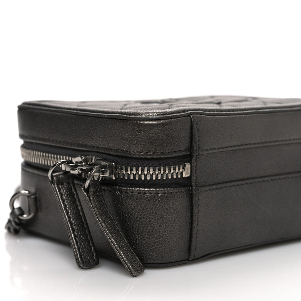 Chanel Metallic Caviar Quilted Small CC Filigree Vanity Case Dark Silver