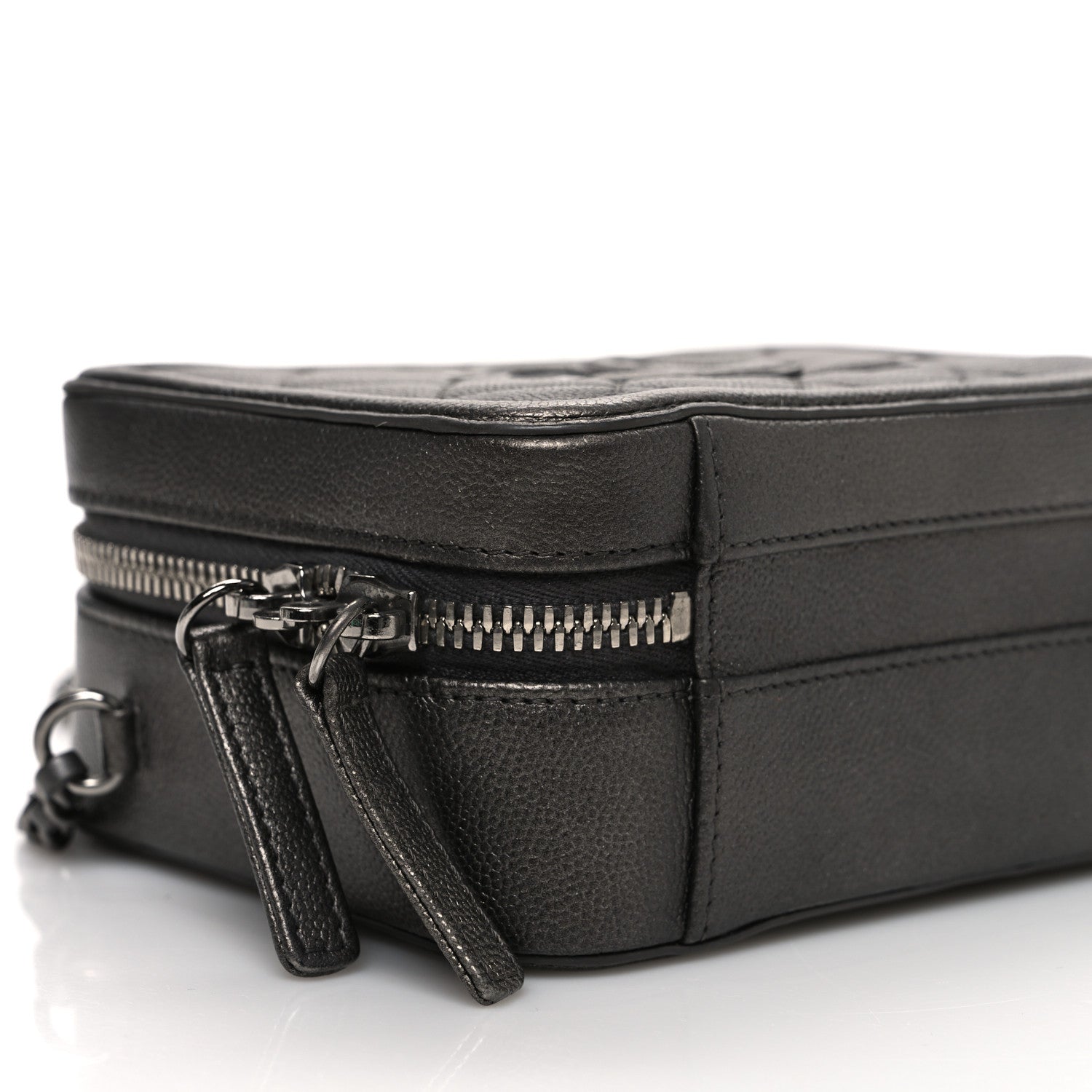 Chanel Metallic Caviar Quilted Small CC Filigree Vanity Case Dark Silver