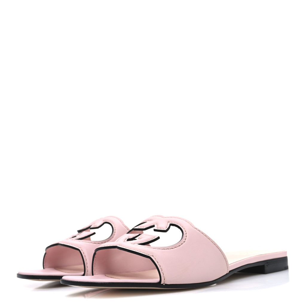 Gucci Cosmos Softy Calfskin Interlocking G Cut Out Slide Sandals 40 Pastel Pink