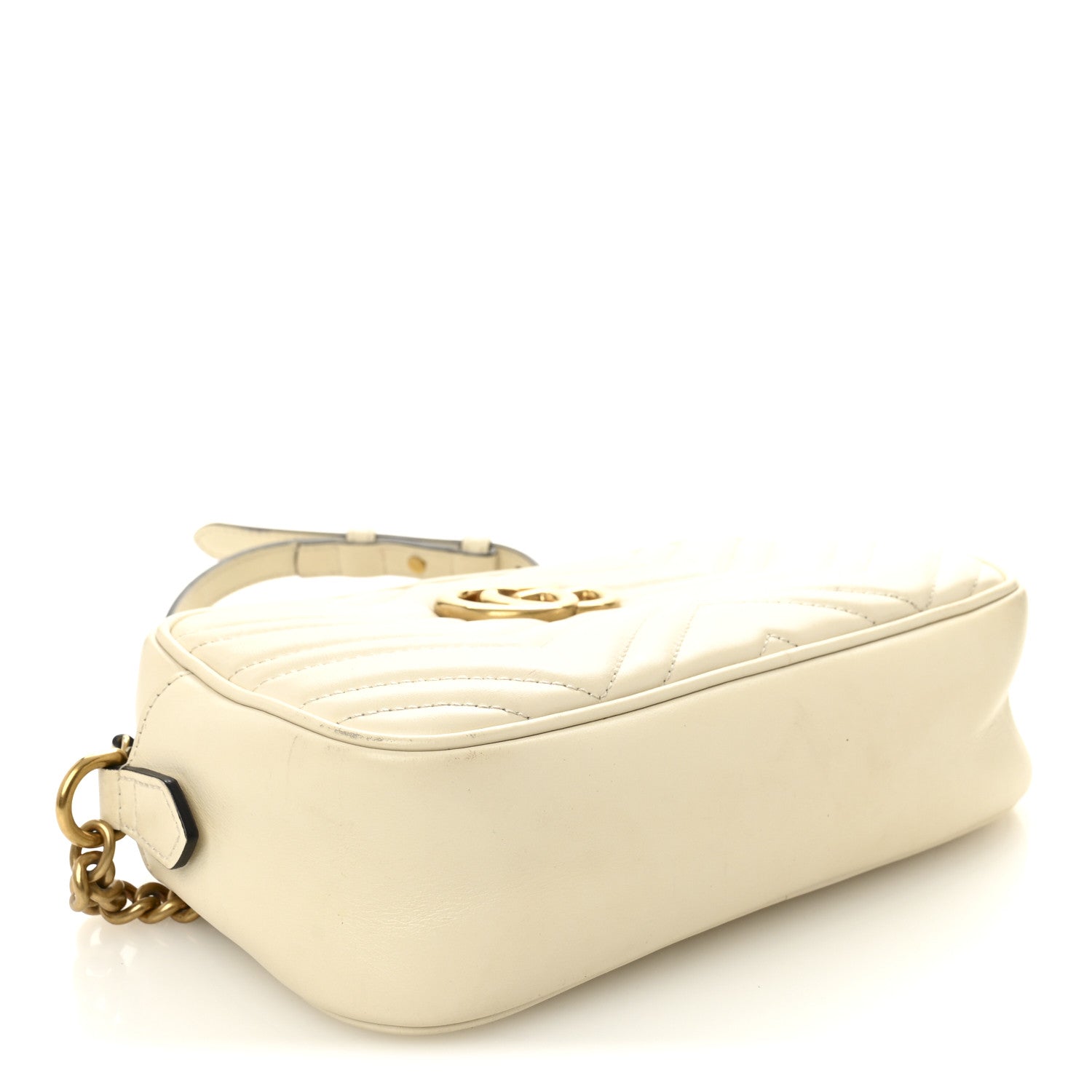 Gucci Calfskin Matelasse Small GG Marmont Chain Shoulder Bag White