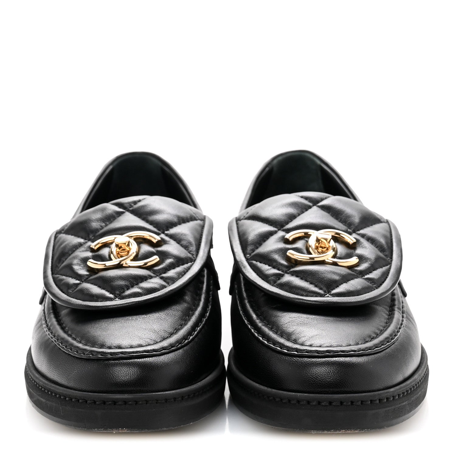 Lambskin Quilted CC Turnlock Loafers 38 Black