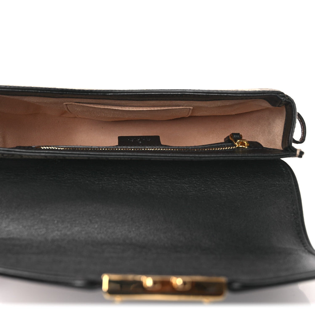 Gucci GG Supreme Monogram Calfskin Small Padlock Messenger Shoulder Bag Beige Black Cuir