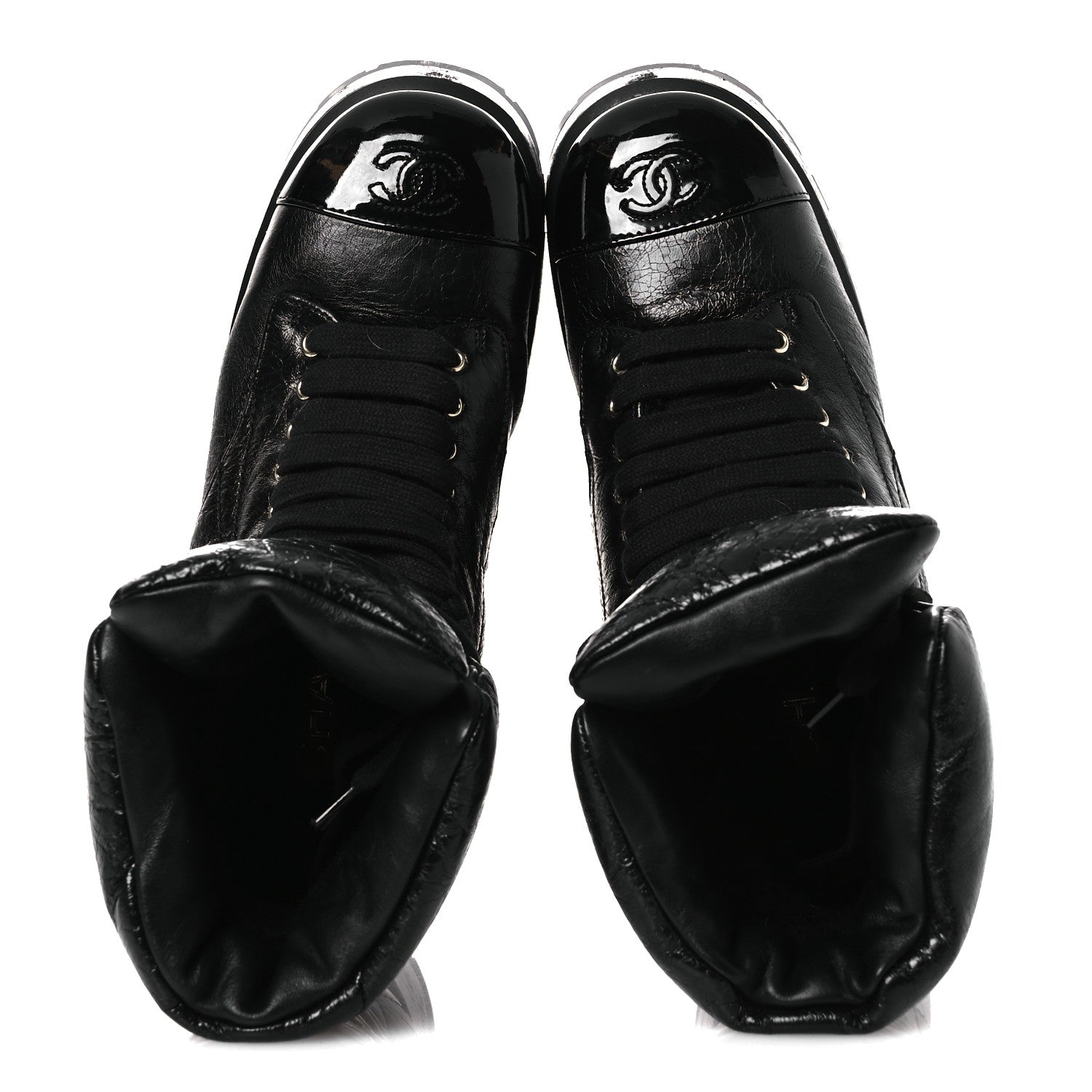 Crumpled Patent Lambskin Calfskin Quilted Lace Up Combat Boots 39 Black